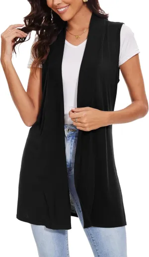 Spicy Sandia Women's Long Knit Cardigan Vest Sleeveless Open Front Casual Sweater Duster
