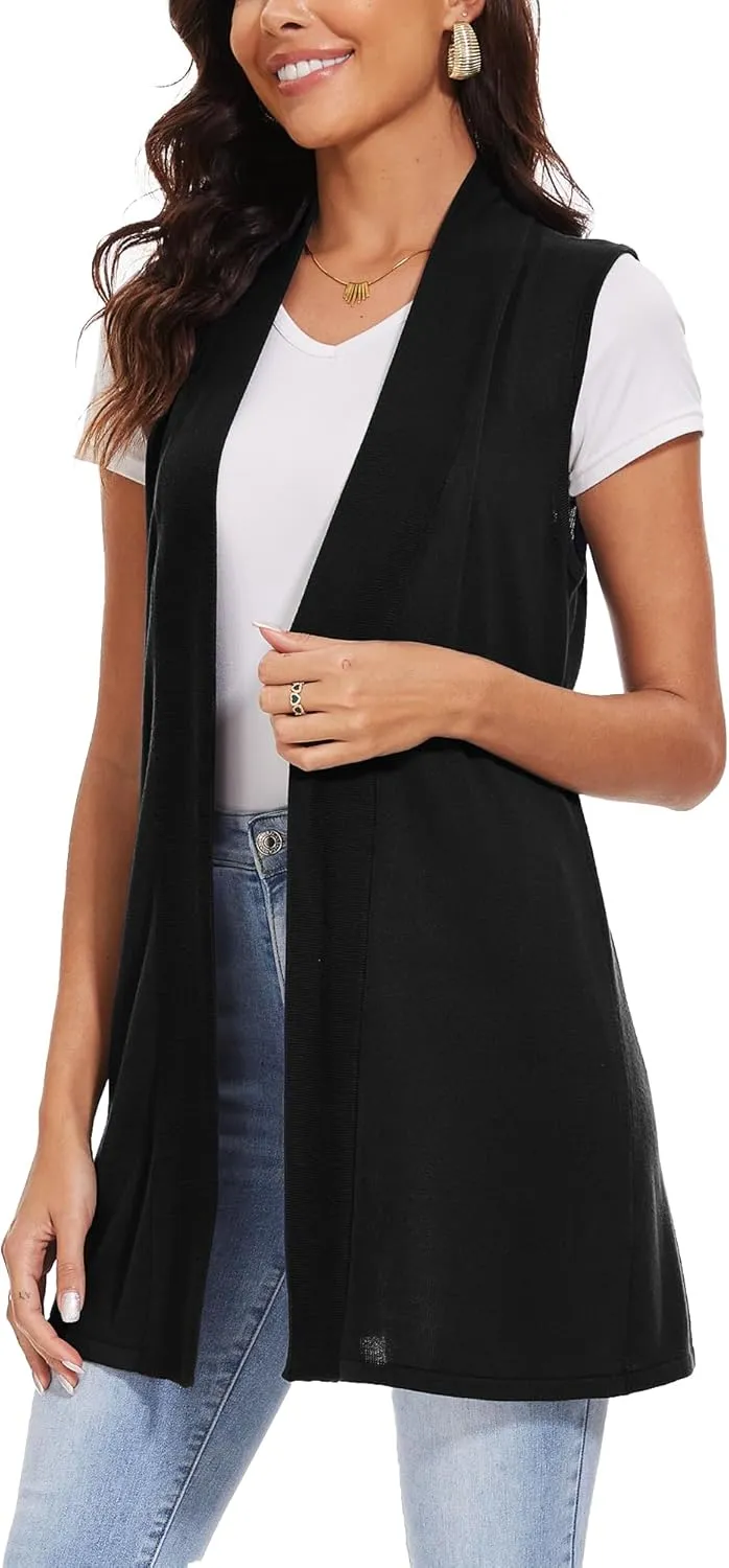 Spicy Sandia Women's Long Knit Cardigan Vest Sleeveless Open Front Casual Sweater Duster