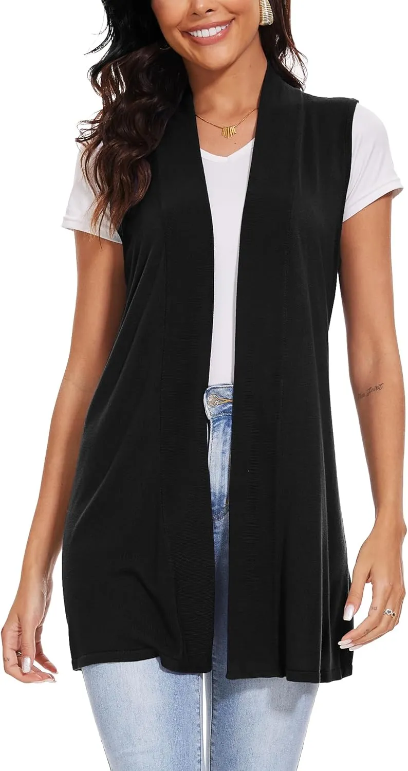 Spicy Sandia Women's Long Knit Cardigan Vest Sleeveless Open Front Casual Sweater Duster
