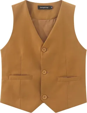 Spring&Gege Boy's Formal Suit Vest Solid Dress Waistcoat Vest with Pockets, Size 4-14 Years
