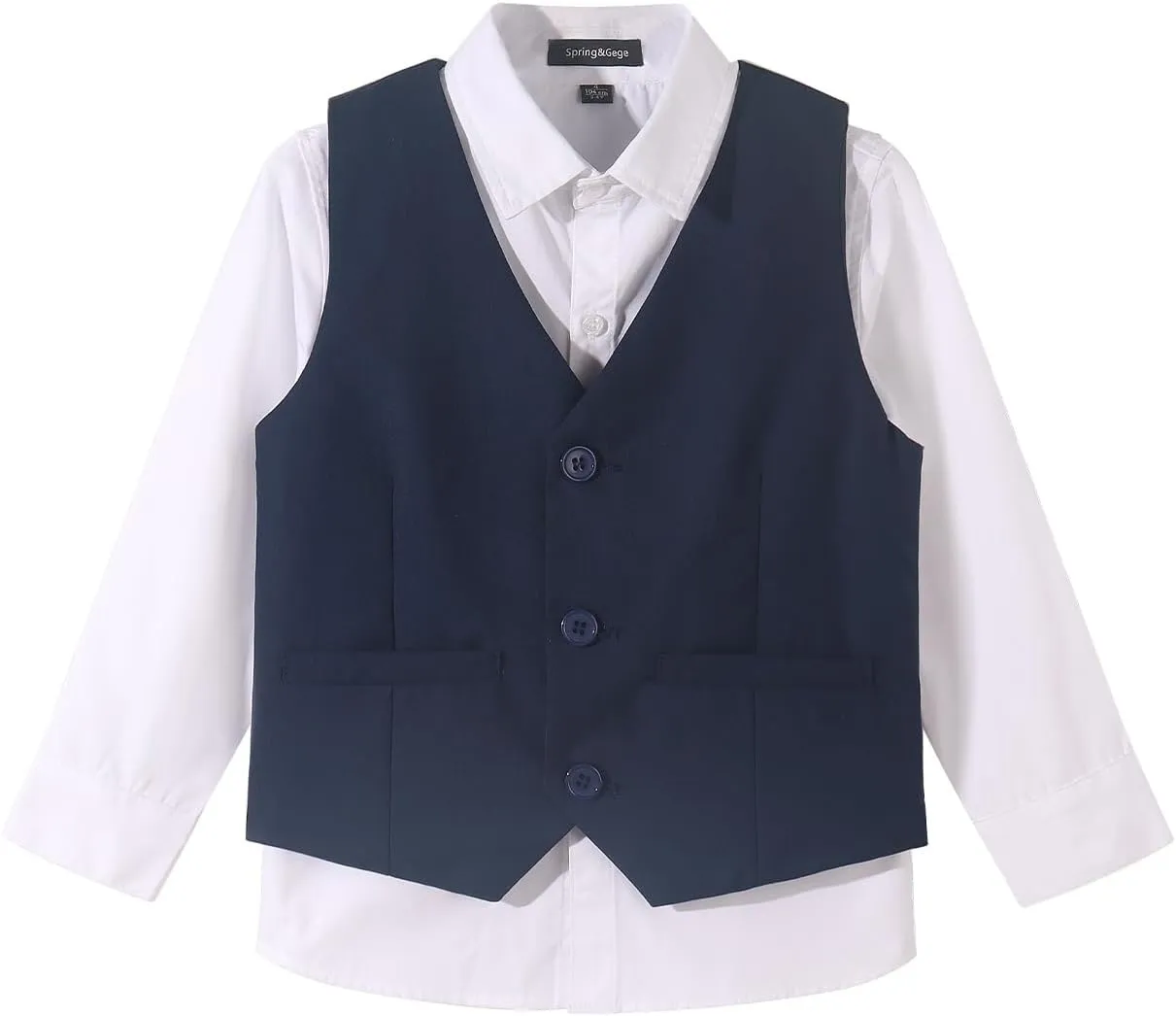 Spring&Gege Boy's Formal Suit Vest Solid Dress Waistcoat Vest with Pockets, Size 4-14 Years