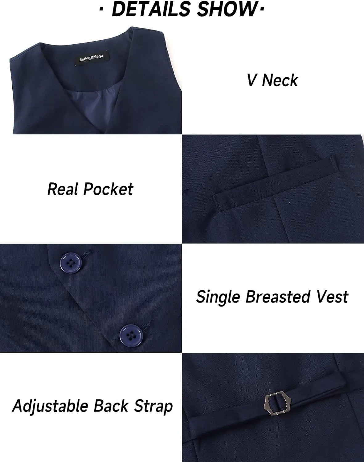 Spring&Gege Boy's Formal Suit Vest Solid Dress Waistcoat Vest with Pockets, Size 4-14 Years