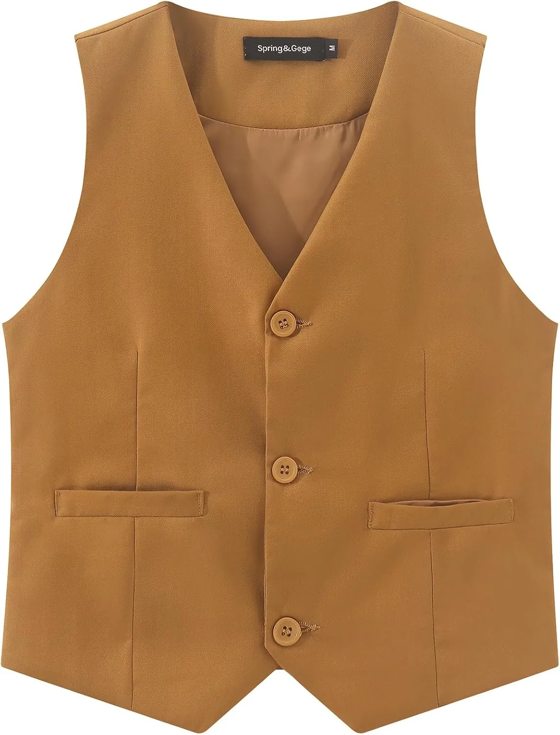 Spring&Gege Boy's Formal Suit Vest Solid Dress Waistcoat Vest with Pockets, Size 4-14 Years