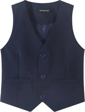 Spring&Gege Boy's Formal Suit Vest Solid Dress Waistcoat Vest with Pockets, Size 4-14 Years