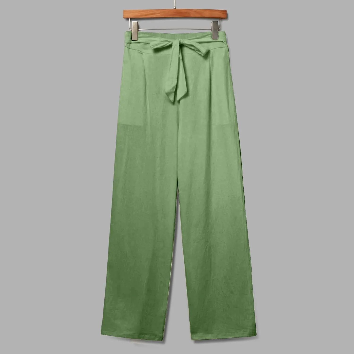 Straight Leg Linen Pants Women 2025 Summer Casual Elastic High Waisted Drawstring Pants Baggy Lounge Pants with Pockets