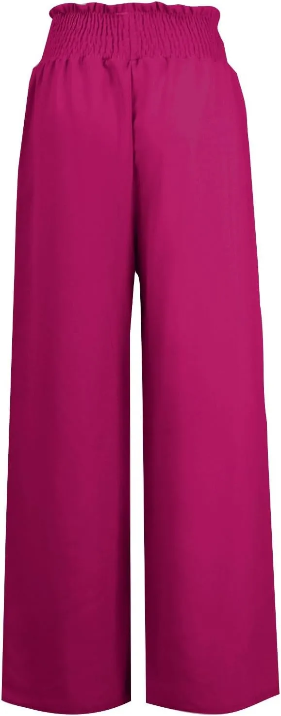 Summer Palazzo Pants for Women Trendy Flowy Wide Leg Cotton Linen Pants High Waisted Vintage Casual Trousers Pockets