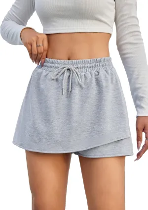 SweatyRocks Women's Drawstring Waist Athletic Skorts Workout Sweat Skirts Asymmetrical Hem Shorts