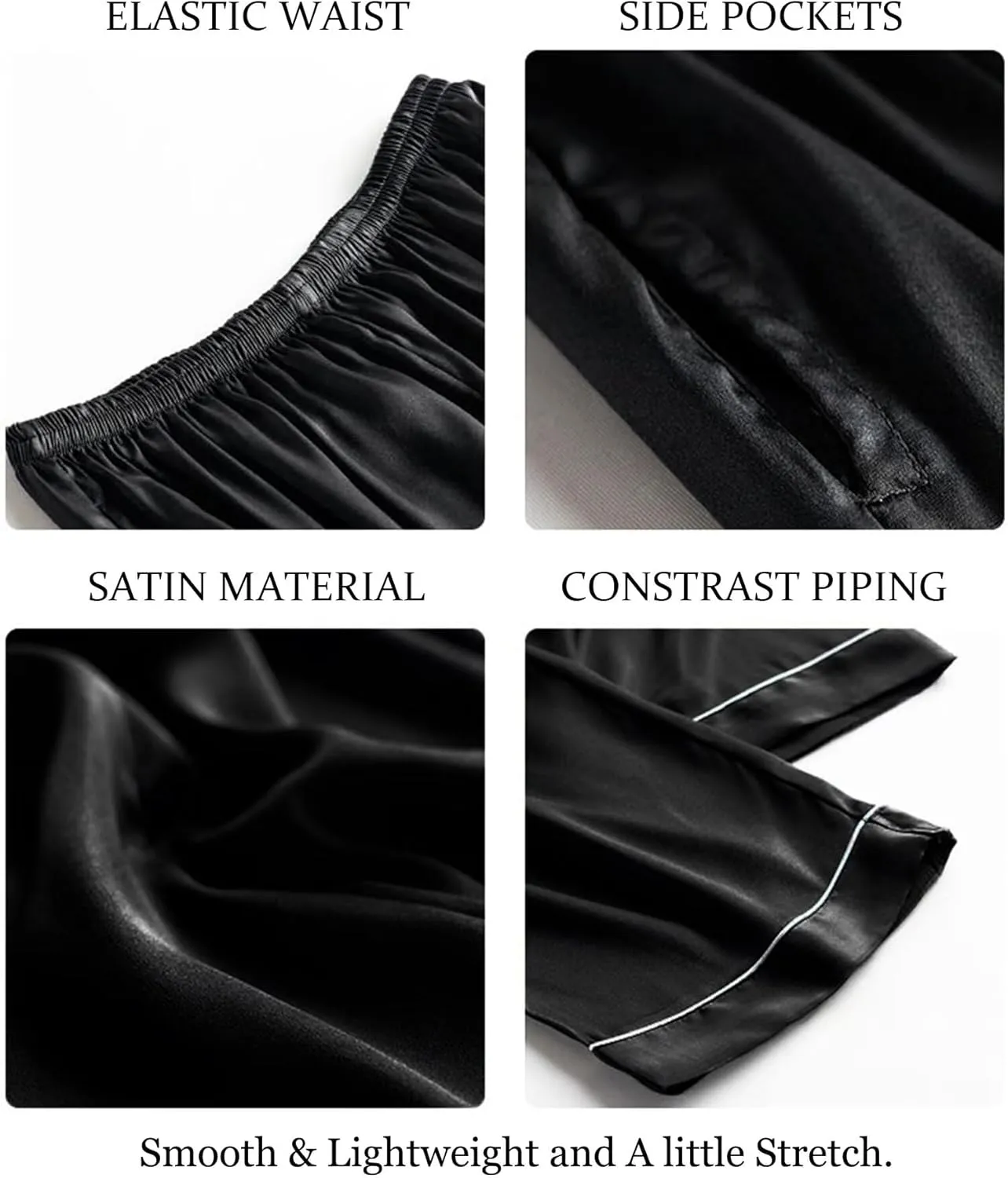 SWOMOG Women's Silk Satin Pants Wide Leg Pajama Bottoms Palazzo Lounge Pants Casual Loose Trousers Pj with Pockets
