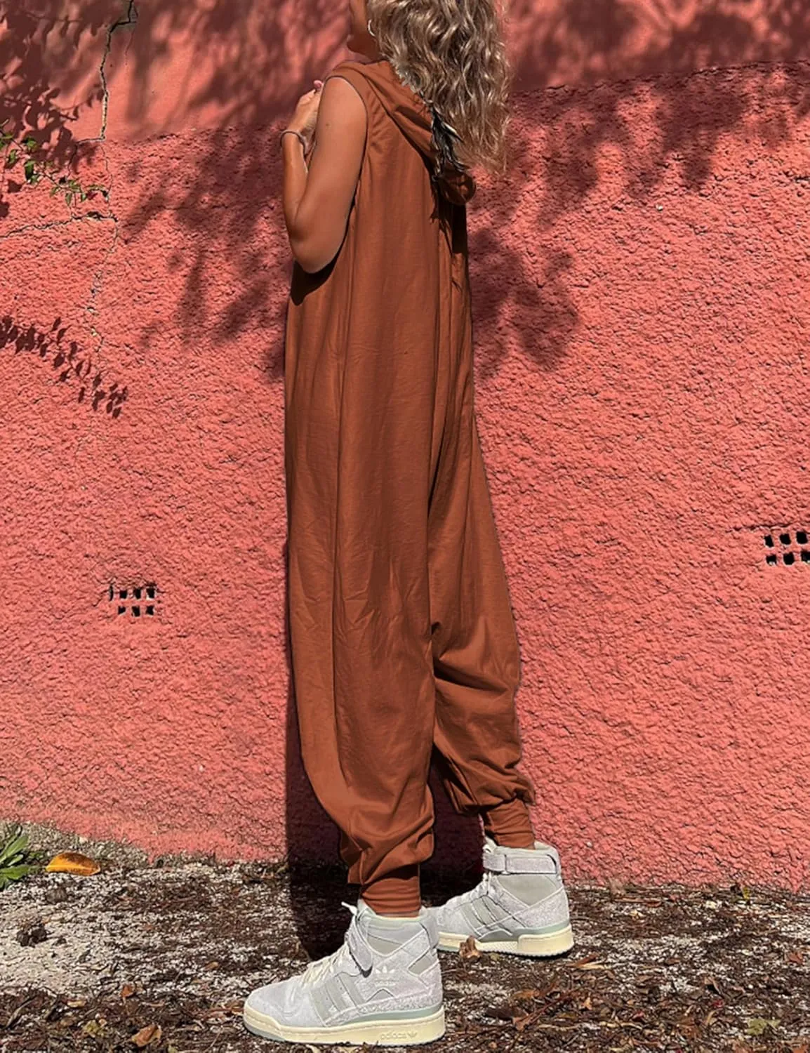 Tanming Hooded Jumpsuits for Women Casual Sleeveless Long Harem Pants Romper with Pockets