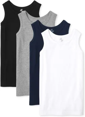 The Children's Place boys Mix and Match Tank Top Shirt, Black/New Navy/Smoke/White 4 Pack, X-Large US