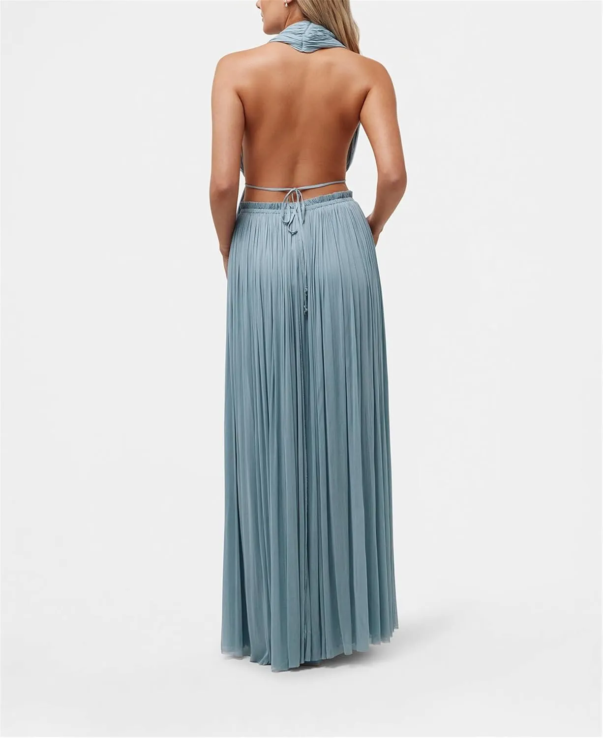 Thopavenoir Women's Sexy 2 Piece Outfits Halter Neck Backless Tank Tops and Pleated Swing Maxi Skirt Sets Summer Beachwear