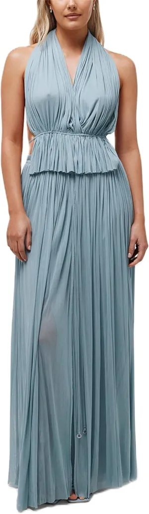Thopavenoir Women's Sexy 2 Piece Outfits Halter Neck Backless Tank Tops and Pleated Swing Maxi Skirt Sets Summer Beachwear