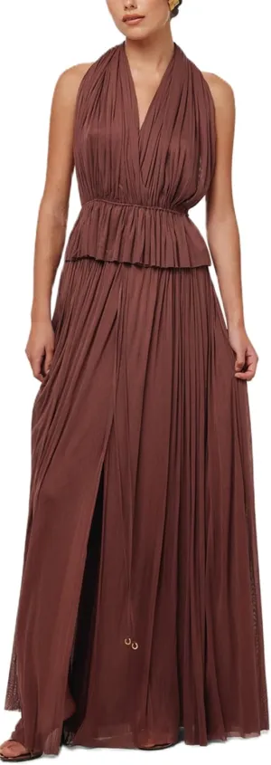 Thopavenoir Women's Sexy 2 Piece Outfits Halter Neck Backless Tank Tops and Pleated Swing Maxi Skirt Sets Summer Beachwear