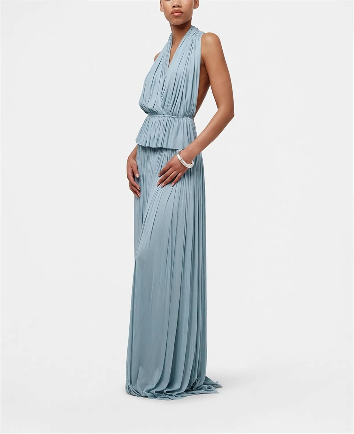 Thopavenoir Women's Sexy 2 Piece Outfits Halter Neck Backless Tank Tops and Pleated Swing Maxi Skirt Sets Summer Beachwear