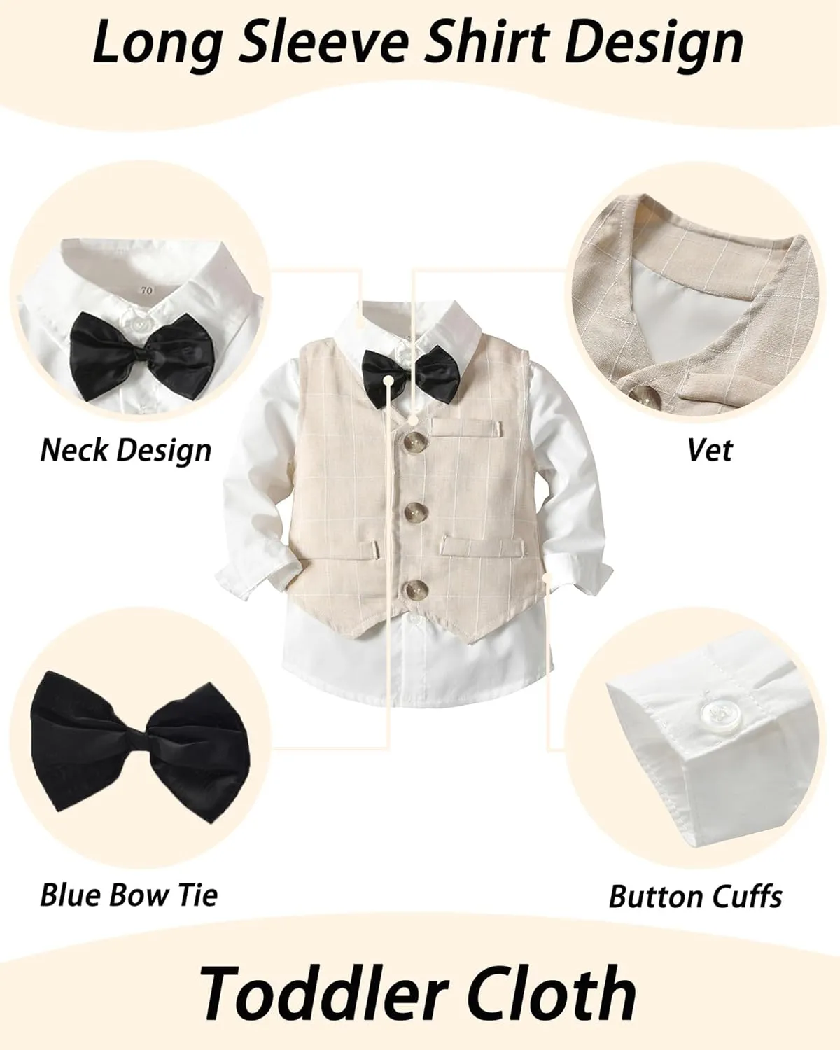 Toddler Boy Clothes Suits Boys Gentleman Outfits Set Formal Dress Shirt Vest Pants Bow Tie 1-5T