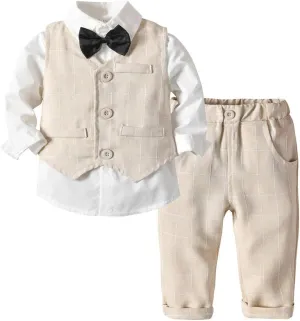 Toddler Boy Clothes Suits Boys Gentleman Outfits Set Formal Dress Shirt Vest Pants Bow Tie 1-5T