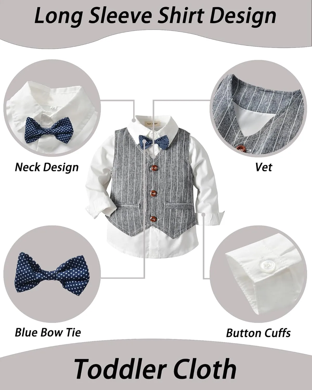 Toddler Boy Clothes Suits Boys Gentleman Outfits Set Formal Dress Shirt Vest Pants Bow Tie 1-5T