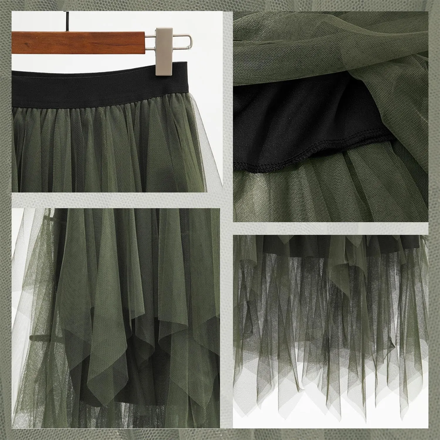 Tulle Skirts for Women Midi Long Fairy Skirt Tutu A-Line Mesh Layered High Elastic Waist Halloween Skirts