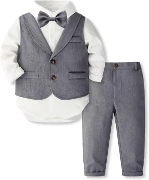 Volunboy Baby Boy Suit Toddler Formal Outfit Kids 3 Piece Vest Gentleman Clothes Long Sleeve Shirt and Pants Set