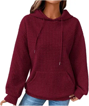 Waffle Knit Oversized Hoodies for Women with Pocket - Fall Sweatshirt 2024