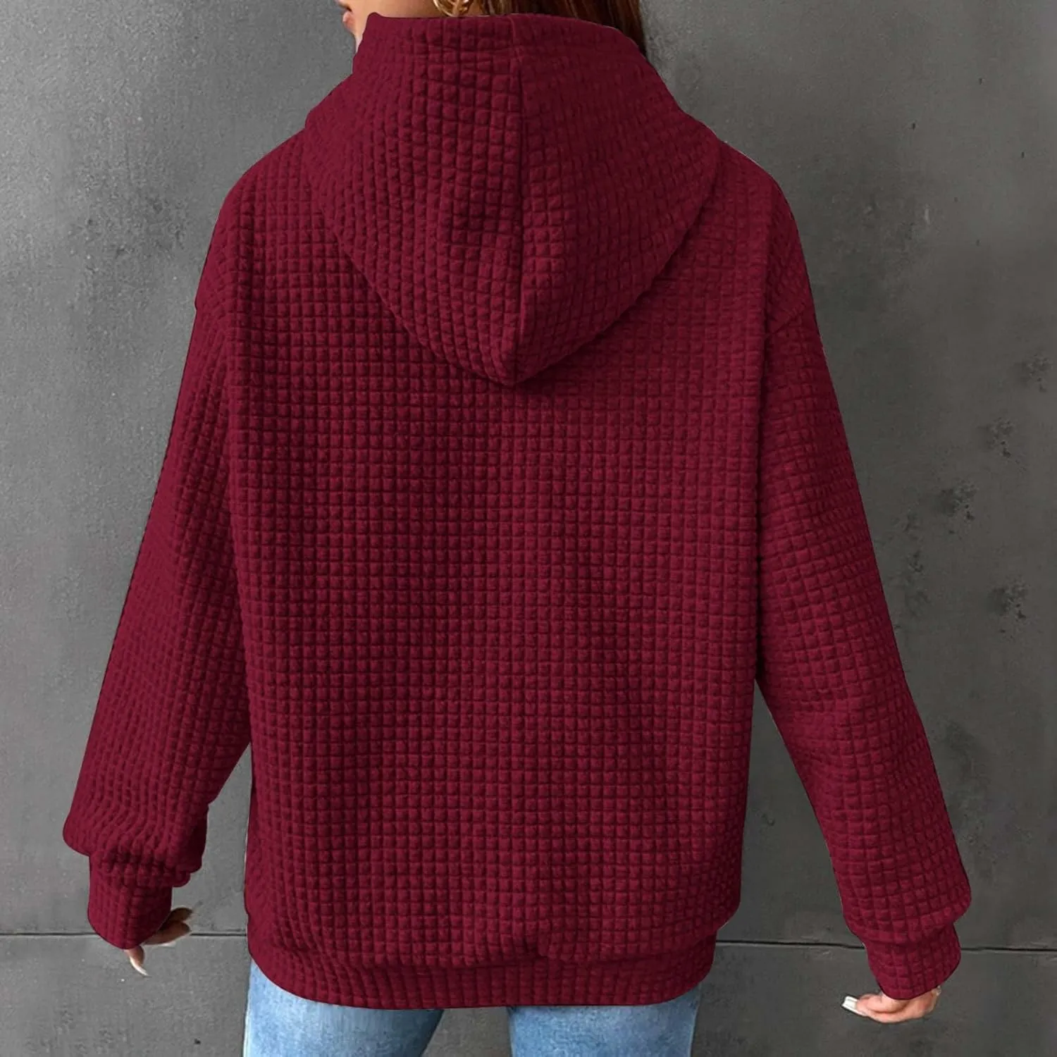 Waffle Knit Oversized Hoodies for Women with Pocket - Fall Sweatshirt 2024
