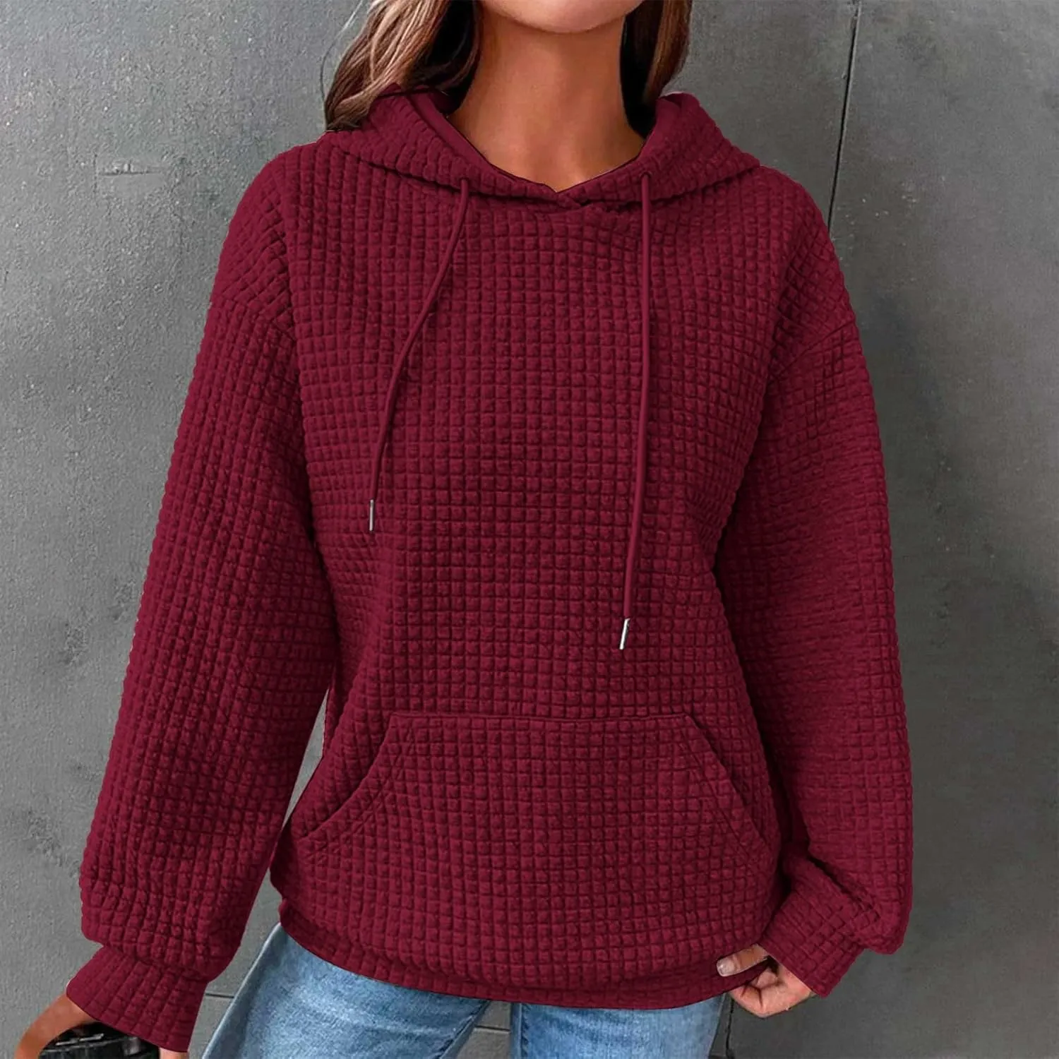 Waffle Knit Oversized Hoodies for Women with Pocket - Fall Sweatshirt 2024