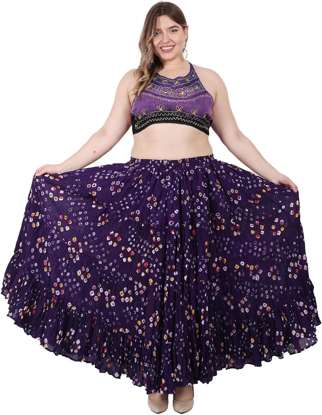 Wevez Womens 25 Yard Polka Dot Pleated Belly Dance Jaipur Leopard Print Skirt