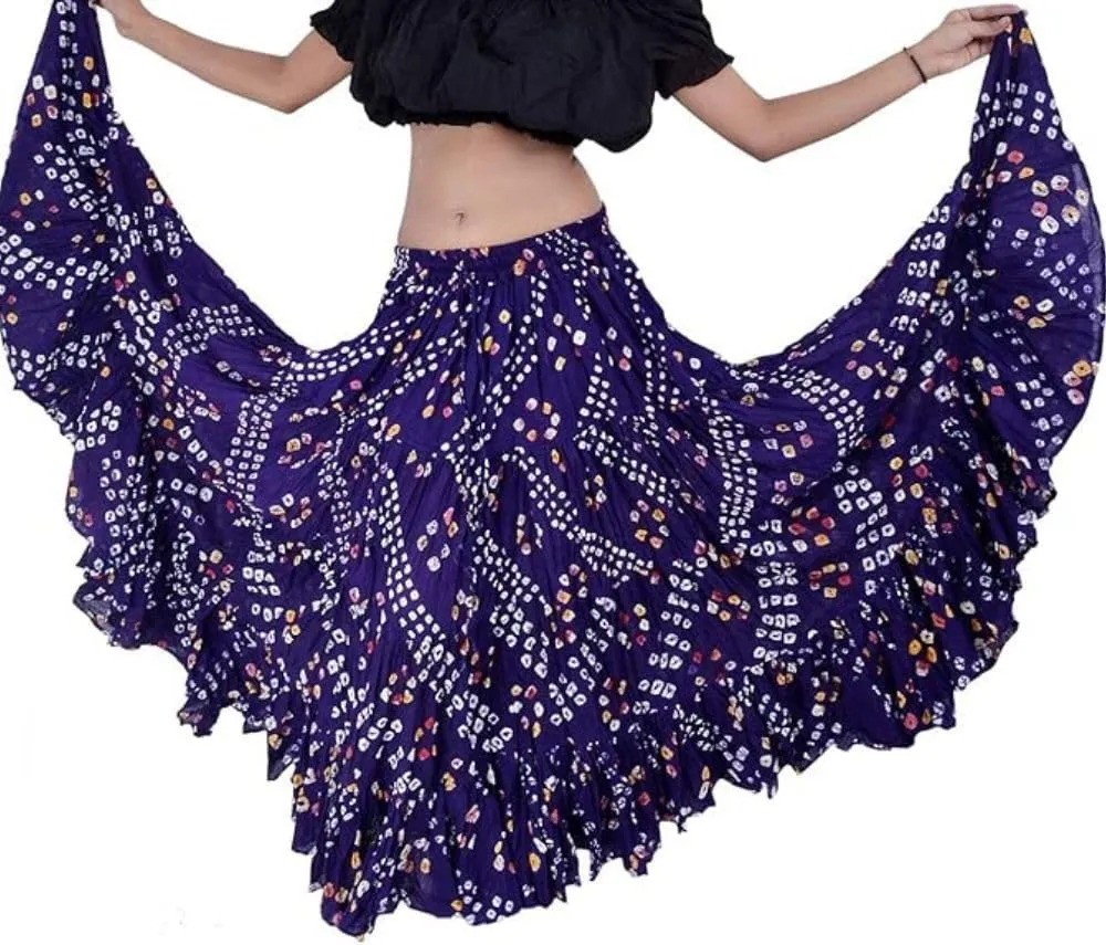 Wevez Womens 25 Yard Polka Dot Pleated Belly Dance Jaipur Leopard Print Skirt