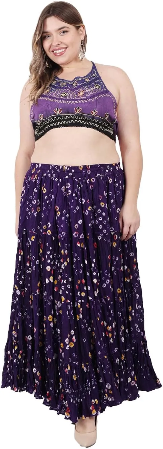 Wevez Womens 25 Yard Polka Dot Pleated Belly Dance Jaipur Leopard Print Skirt
