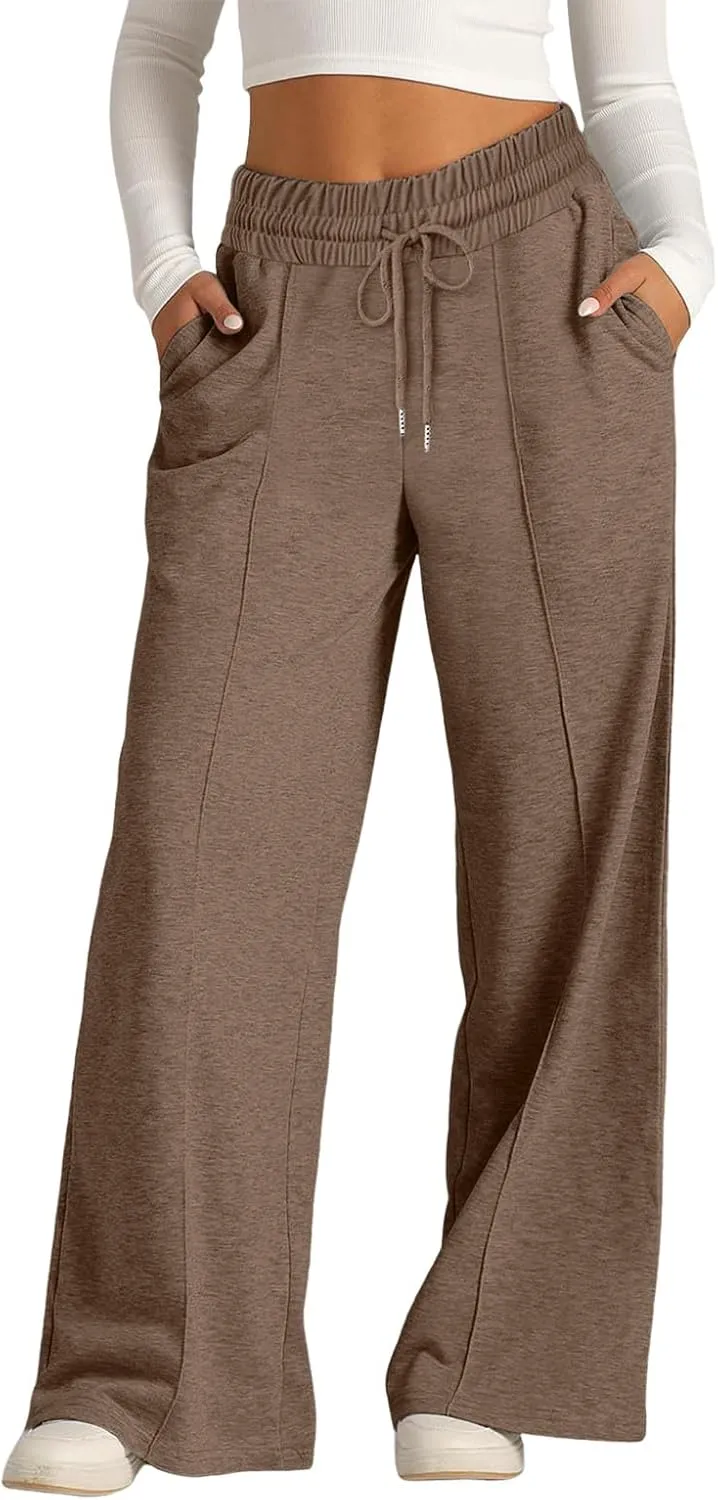 Wide Leg Sweatpants Women High Waisted Baggy Solid Color Lounge Trousers Drawstring Comfy Athletic Flare Joggers