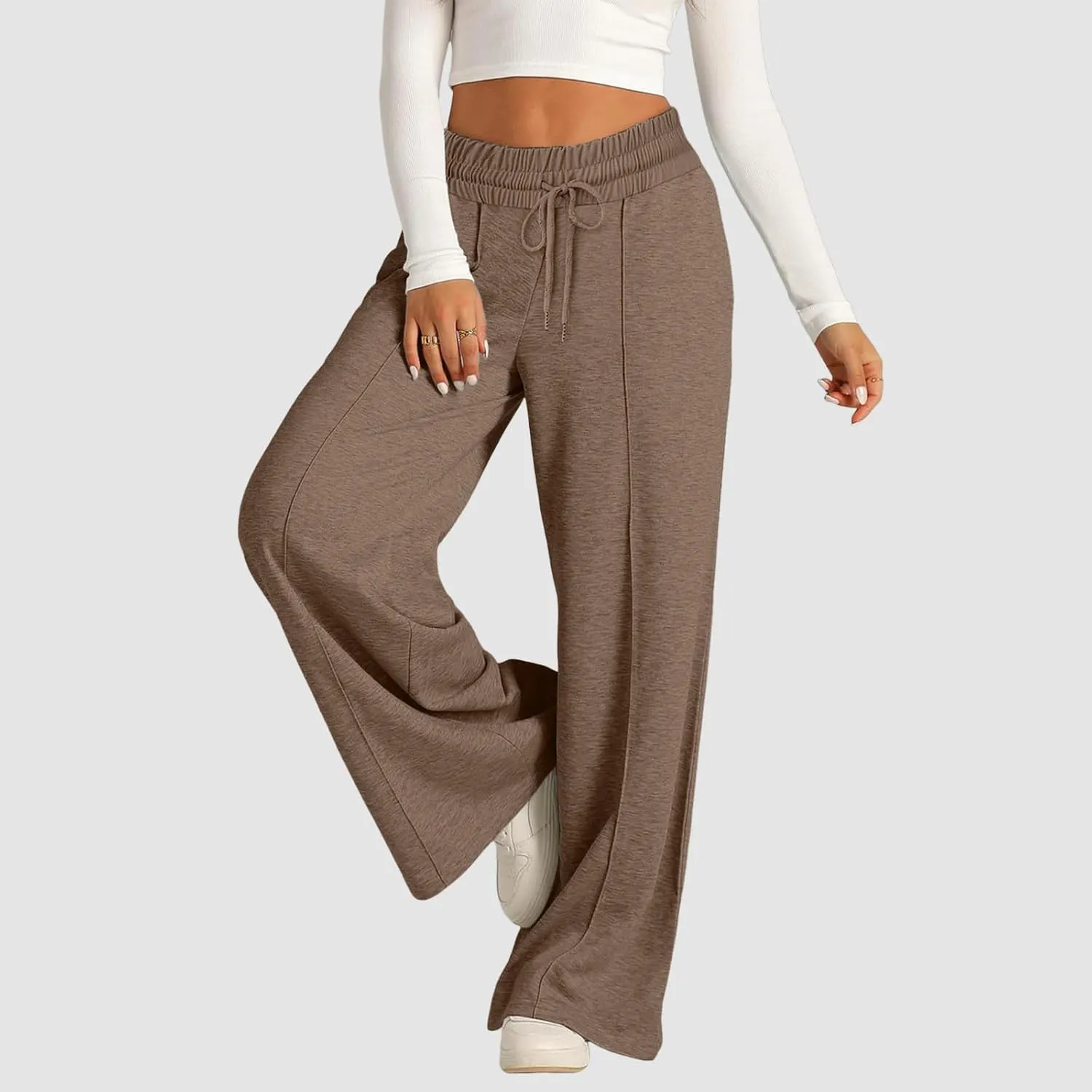 Wide Leg Sweatpants Women High Waisted Baggy Solid Color Lounge Trousers Drawstring Comfy Athletic Flare Joggers