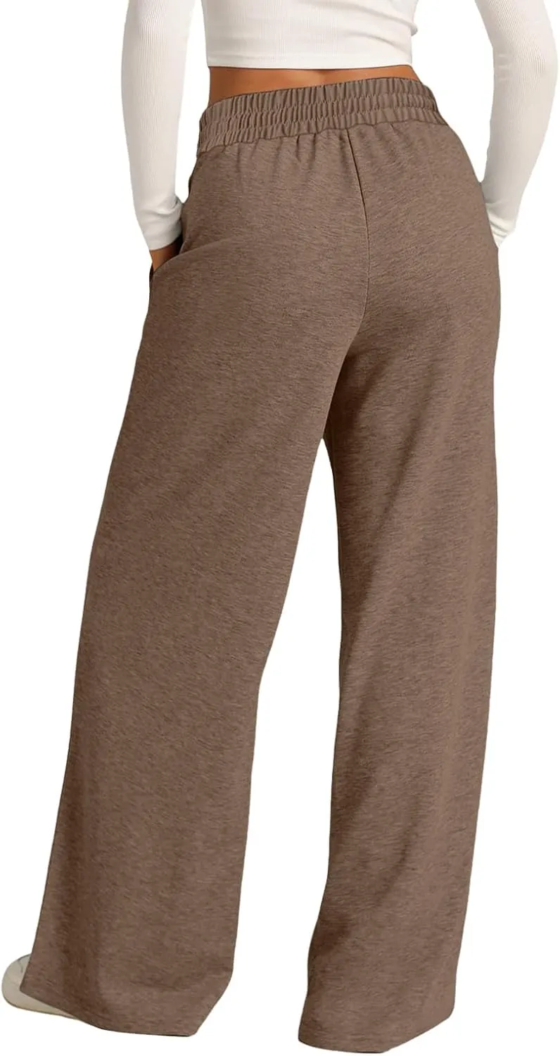 Wide Leg Sweatpants Women High Waisted Baggy Solid Color Lounge Trousers Drawstring Comfy Athletic Flare Joggers