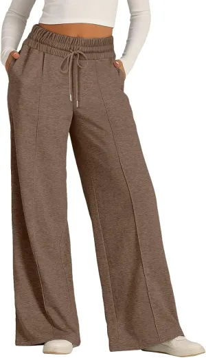 Wide Leg Sweatpants Women High Waisted Baggy Solid Color Lounge Trousers Drawstring Comfy Athletic Flare Joggers