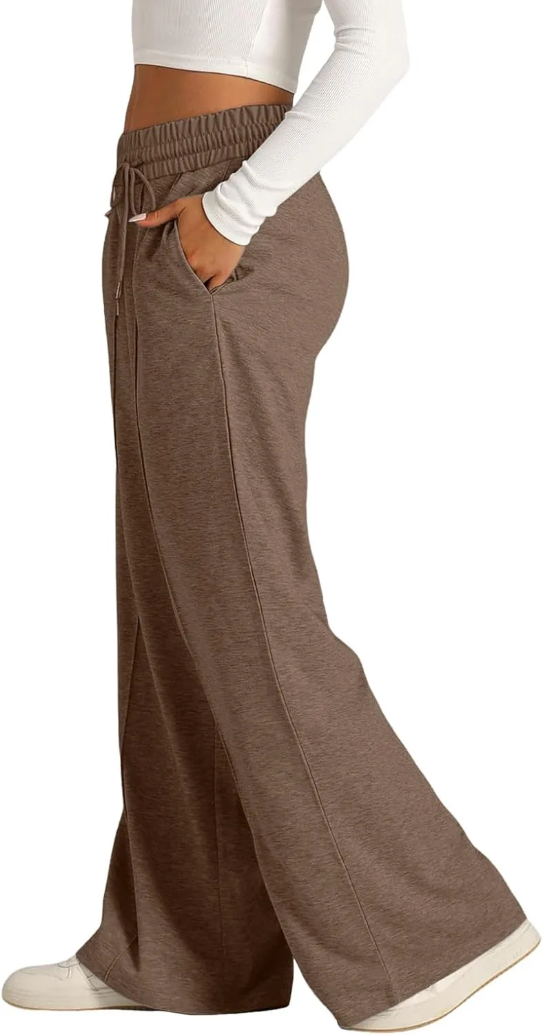 Wide Leg Sweatpants Women High Waisted Baggy Solid Color Lounge Trousers Drawstring Comfy Athletic Flare Joggers