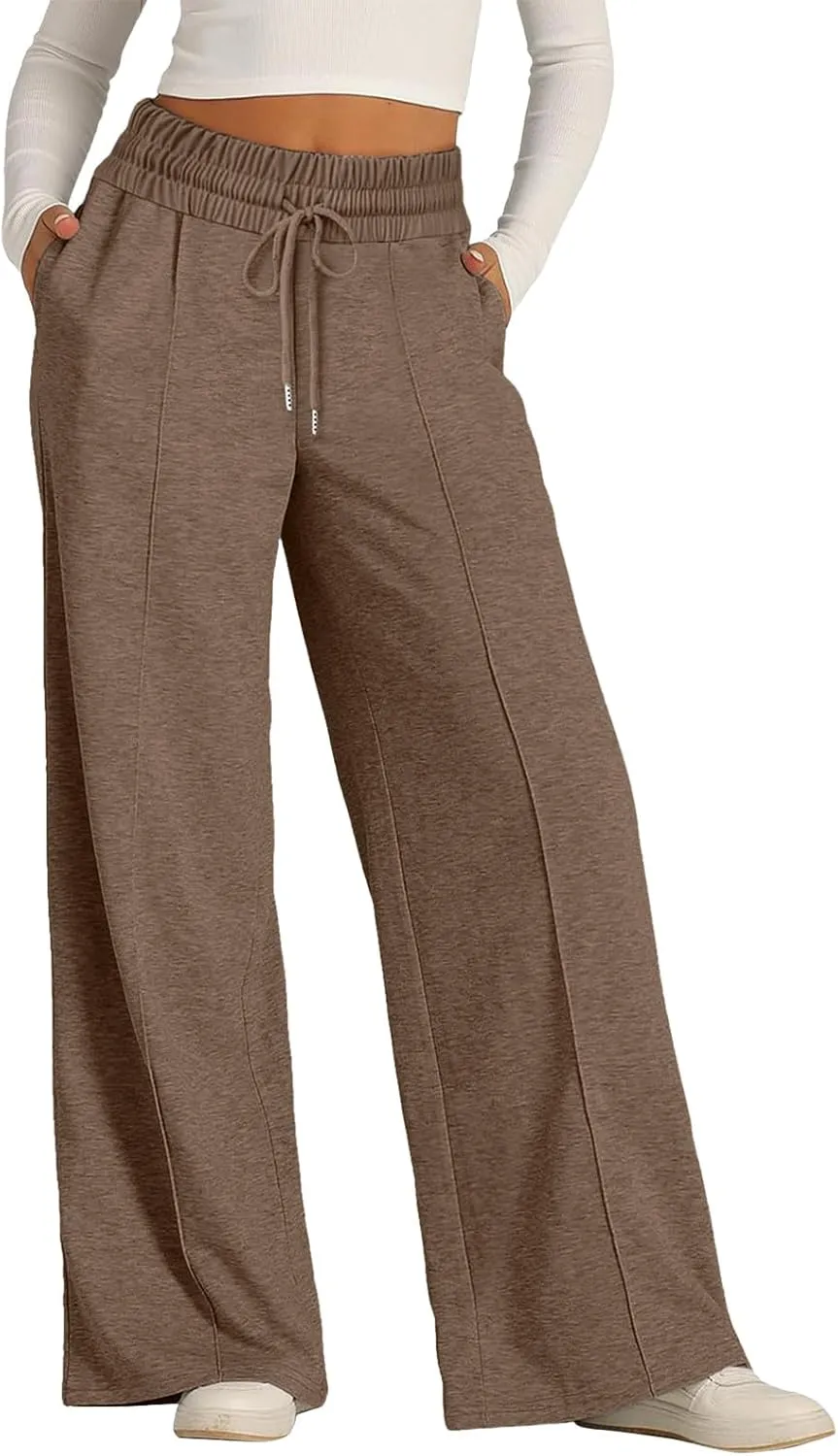 Wide Leg Sweatpants Women High Waisted Baggy Solid Color Lounge Trousers Drawstring Comfy Athletic Flare Joggers