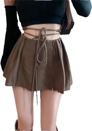 Women High Waist Mini Skirts Summer Solid Color Casual Pleated Skirt