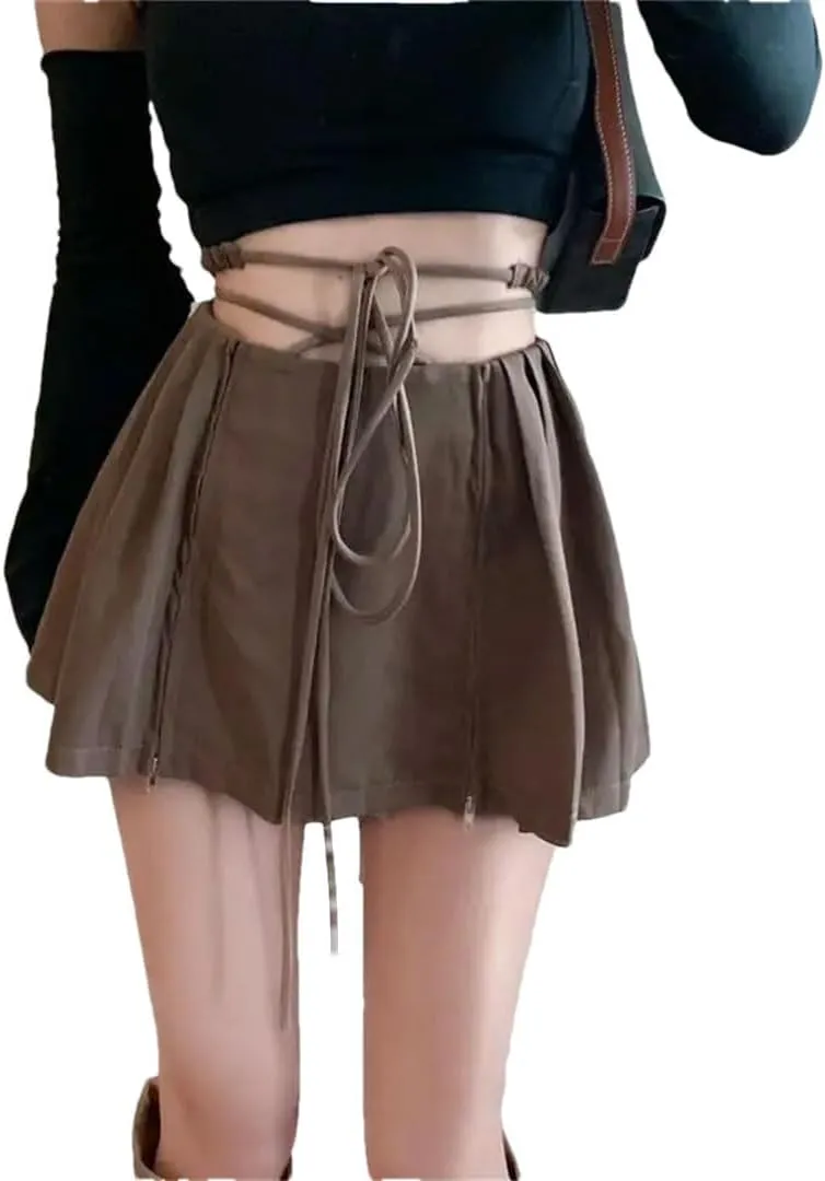 Women High Waist Mini Skirts Summer Solid Color Casual Pleated Skirt