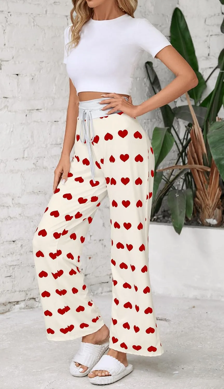 Women Pajama Pants Comfy Lounge Wide Leg Casual Stretch Palazzo Drawstring Pj Bottoms Pants S-3XL
