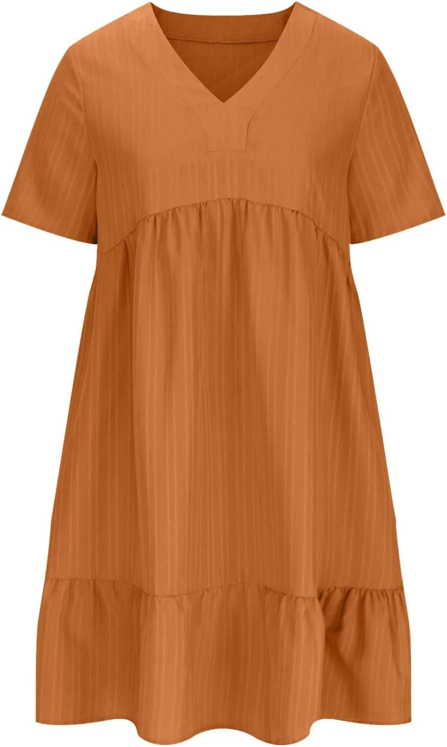 Women Ruffle Tiered Layered Flowy A Line Dresses Short Sleeve V Neck Summer Dress Holiday Casual Beach Sundress