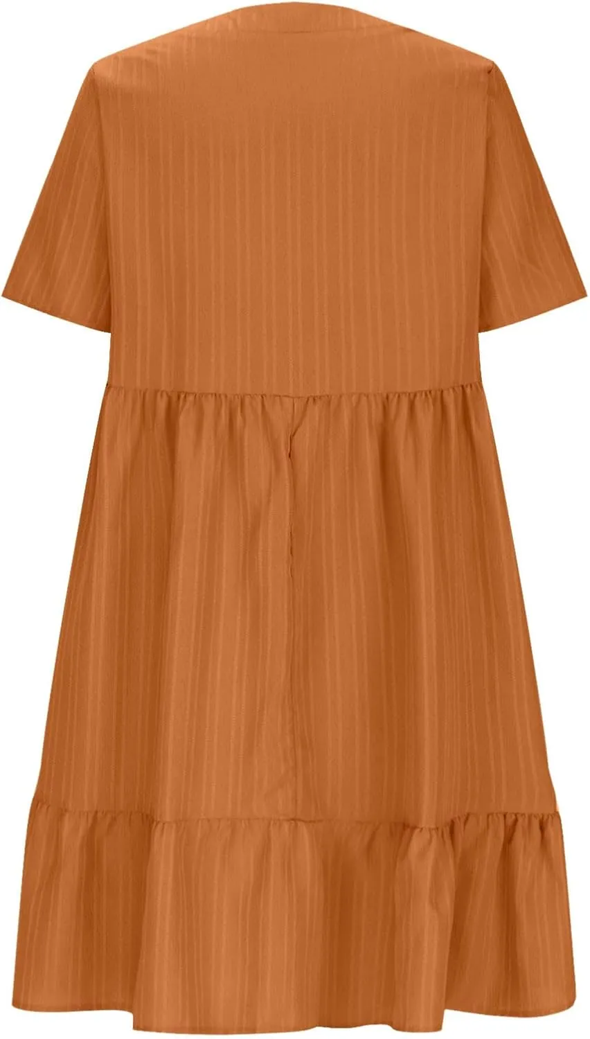 Women Ruffle Tiered Layered Flowy A Line Dresses Short Sleeve V Neck Summer Dress Holiday Casual Beach Sundress