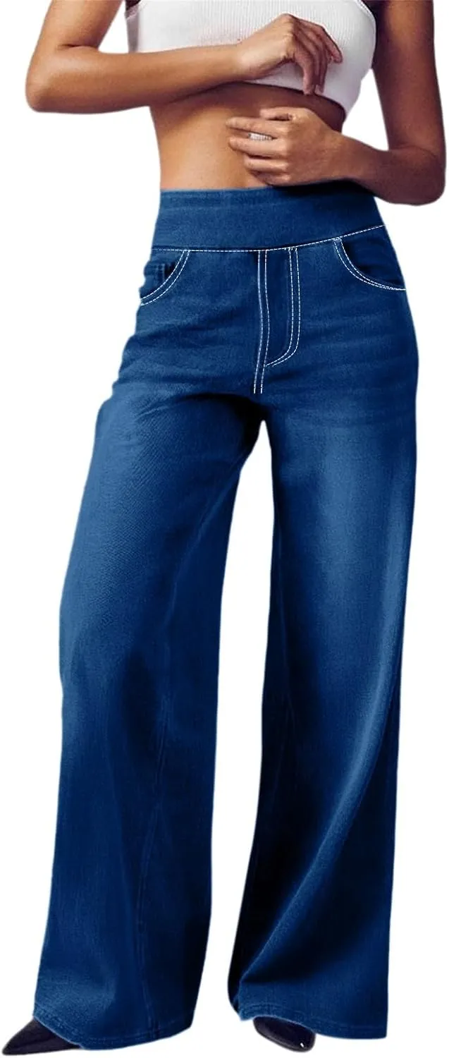 Women Sweatpant Jeans Sweatpants That Look Like Jeans High Waisted Stretchy Pull On Wide Leg Jean