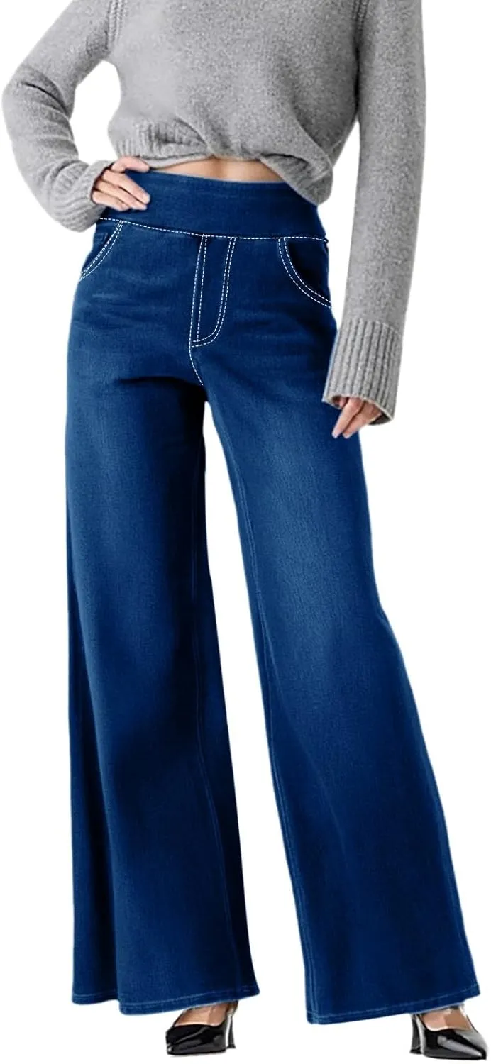 Women Sweatpant Jeans Sweatpants That Look Like Jeans High Waisted Stretchy Pull On Wide Leg Jean