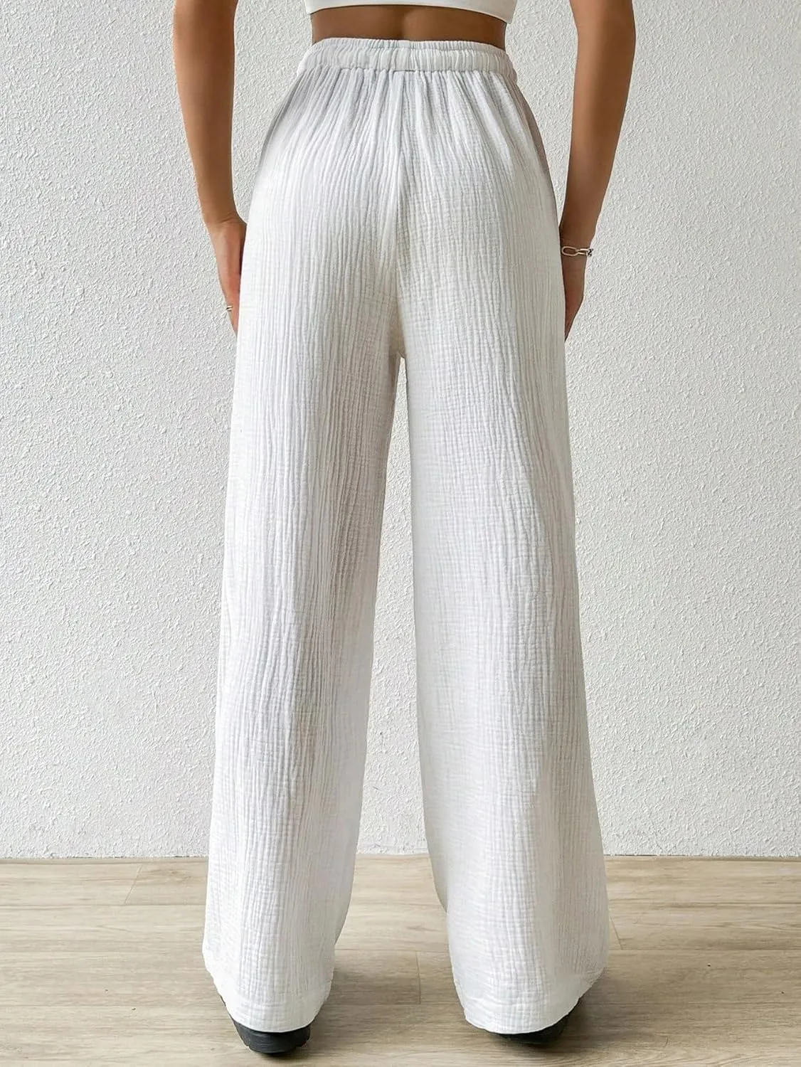 Women's 2024 Casual Summer Wide Leg Pants Loose Drawstring Waist Long Pants