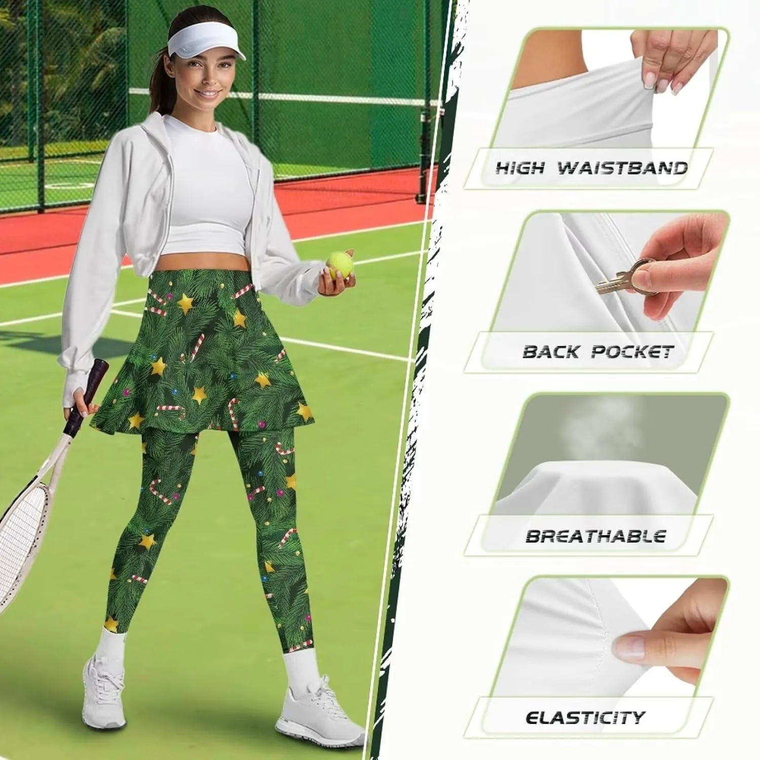 Womens Active Skirted Leggings Ruffle Pleated Tennis Skirts High Waisted Skorts Leggings with Pockets Size XS-3XL