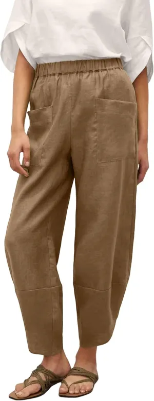 Womens Capri Pants Baggy Wide Leg Pants Linen Elastic Waisted Loose Palazzo Harem Pants with Pockets