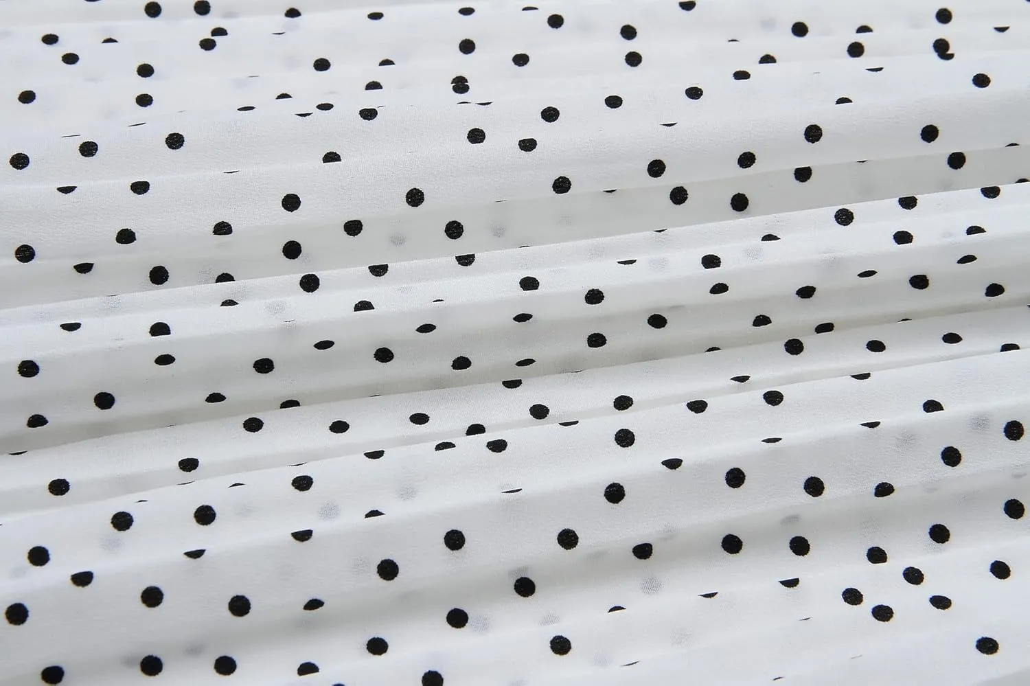 Womens Elegant High Elastic Waist Polka dot Print Pleated Midi Skirt with Pockets