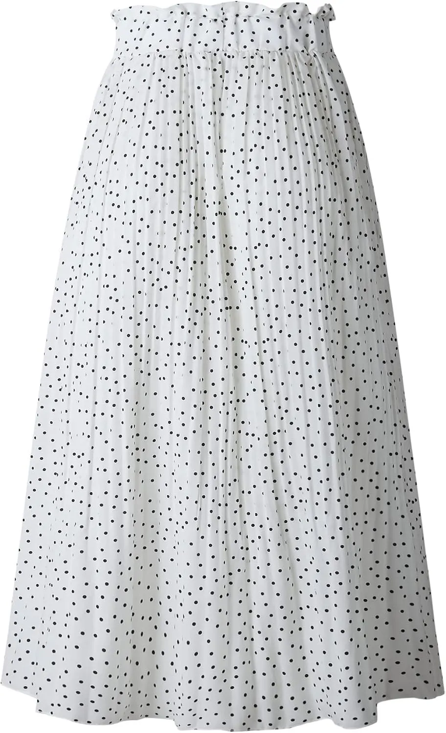 Womens Elegant High Elastic Waist Polka dot Print Pleated Midi Skirt with Pockets