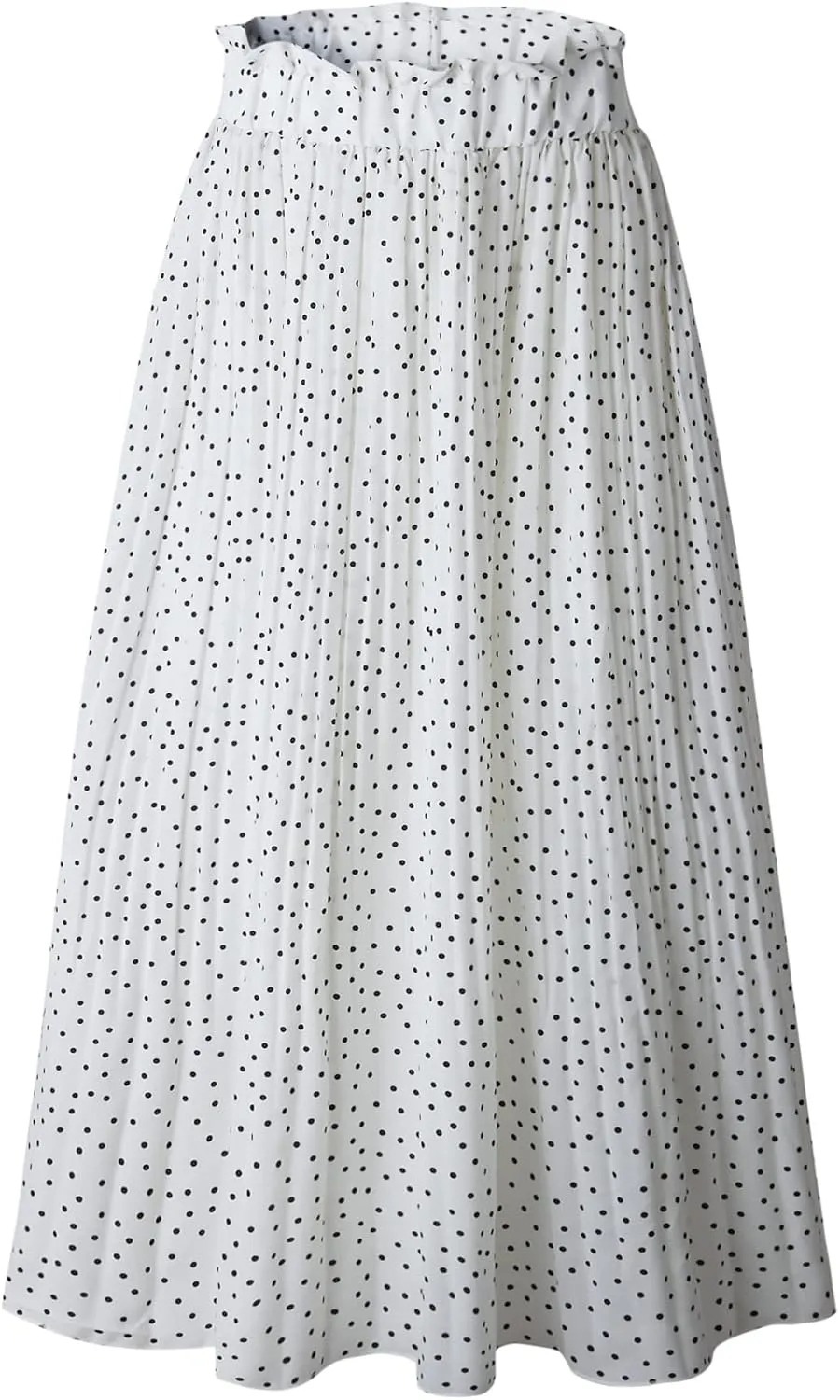 Womens Elegant High Elastic Waist Polka dot Print Pleated Midi Skirt with Pockets