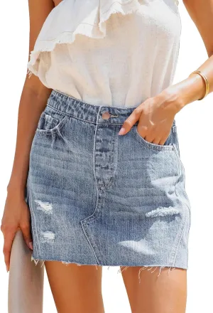 Women's Jean Mini Skirt High Waist Above Knee Length Bodycon Vintage Pocket Denim Summer Short Skirts for Women