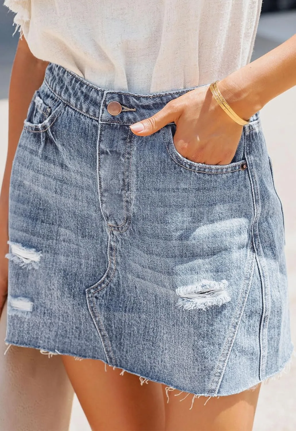 Women's Jean Mini Skirt High Waist Above Knee Length Bodycon Vintage Pocket Denim Summer Short Skirts for Women